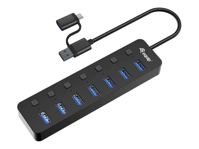 Equip USB-Hub 7-Port 3.2 ->7x3.2 inkl USB-C Adapter schwarz - Hub - 7-Port