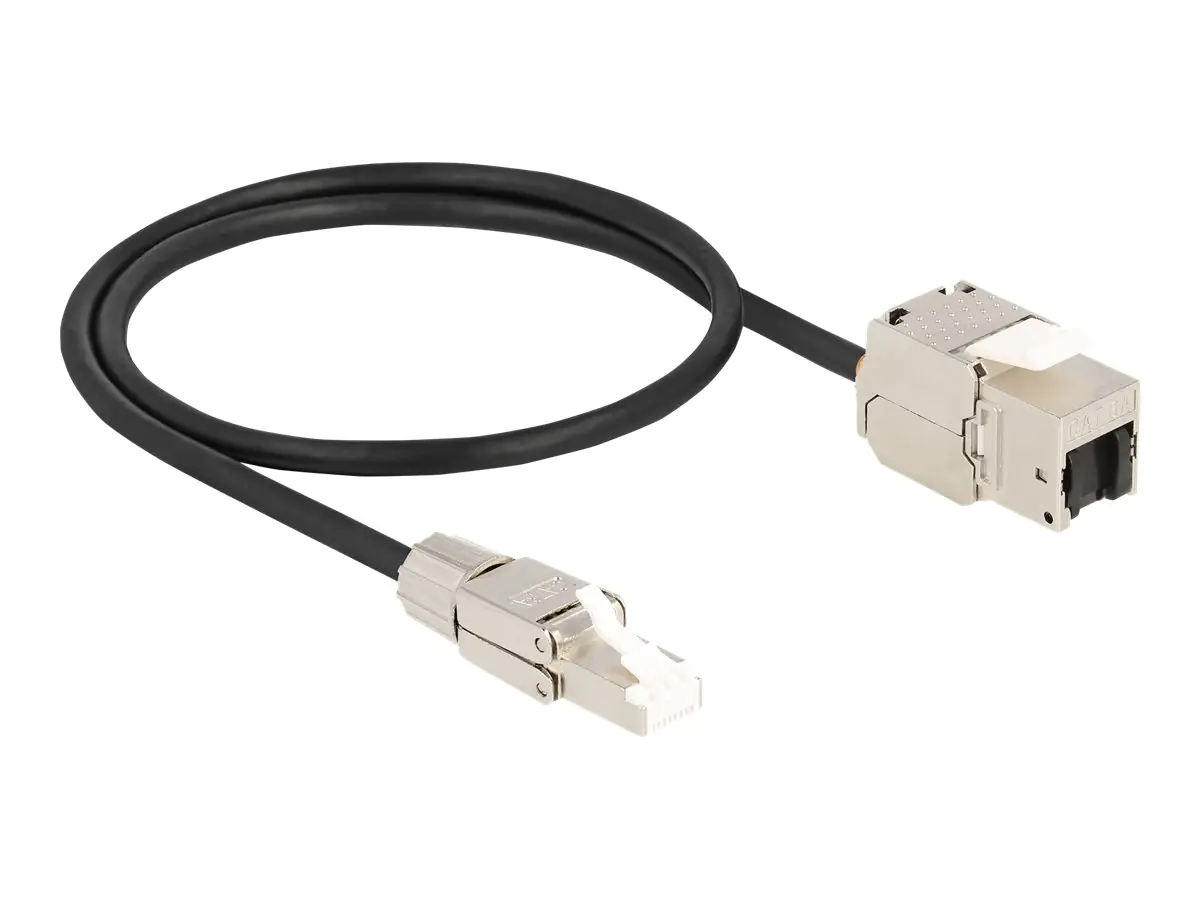 Delock - Netzwerkverlängerungskabel - RJ-45 (W) zu RJ-45 (M) - 50 cm - S/FTP - CAT 6a - halogenfrei - Schwarz/Silber