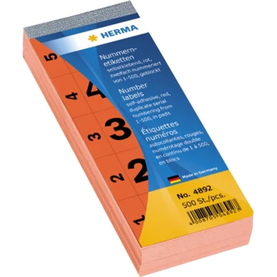 HERMA Nummernblock 4892 1-500 sk 28x56mm rot 500 St./Pack. HERMA Nummernblock 4892 1-500 sk 28x56mm rot 500 St./Pack.