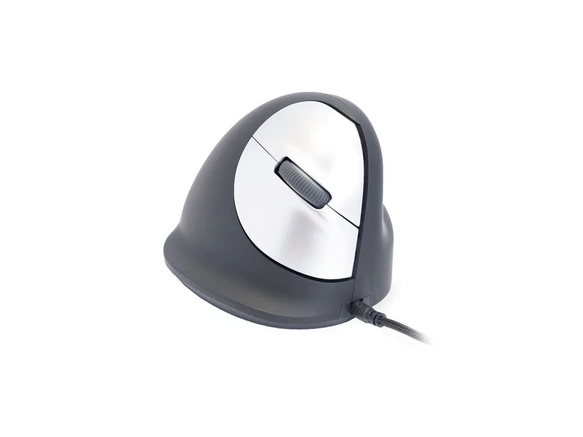 R-Go Ergonomische Maus HE Break - Maus - ergonomisch - Für Rechtshänder - 5 Tasten - kabelgebunden - USB - Schwarz/Silber