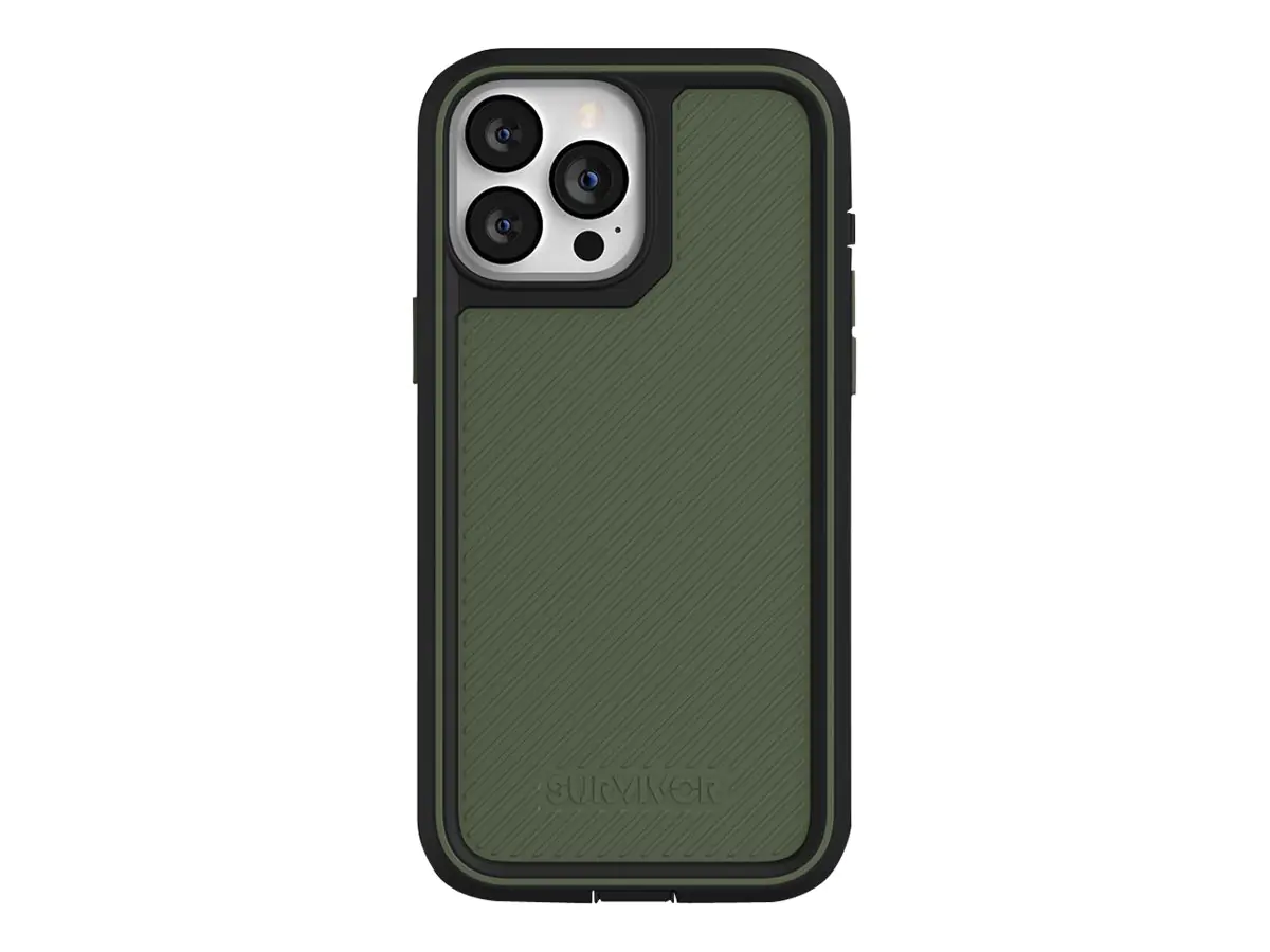 Griffin Survivor All-Terrain Earth - Hintere Abdeckung für Mobiltelefon - antimikrobiell - kompatibel mit MagSafe - Black/Wild Fern Green - für Apple iPhone 13 Pro Max