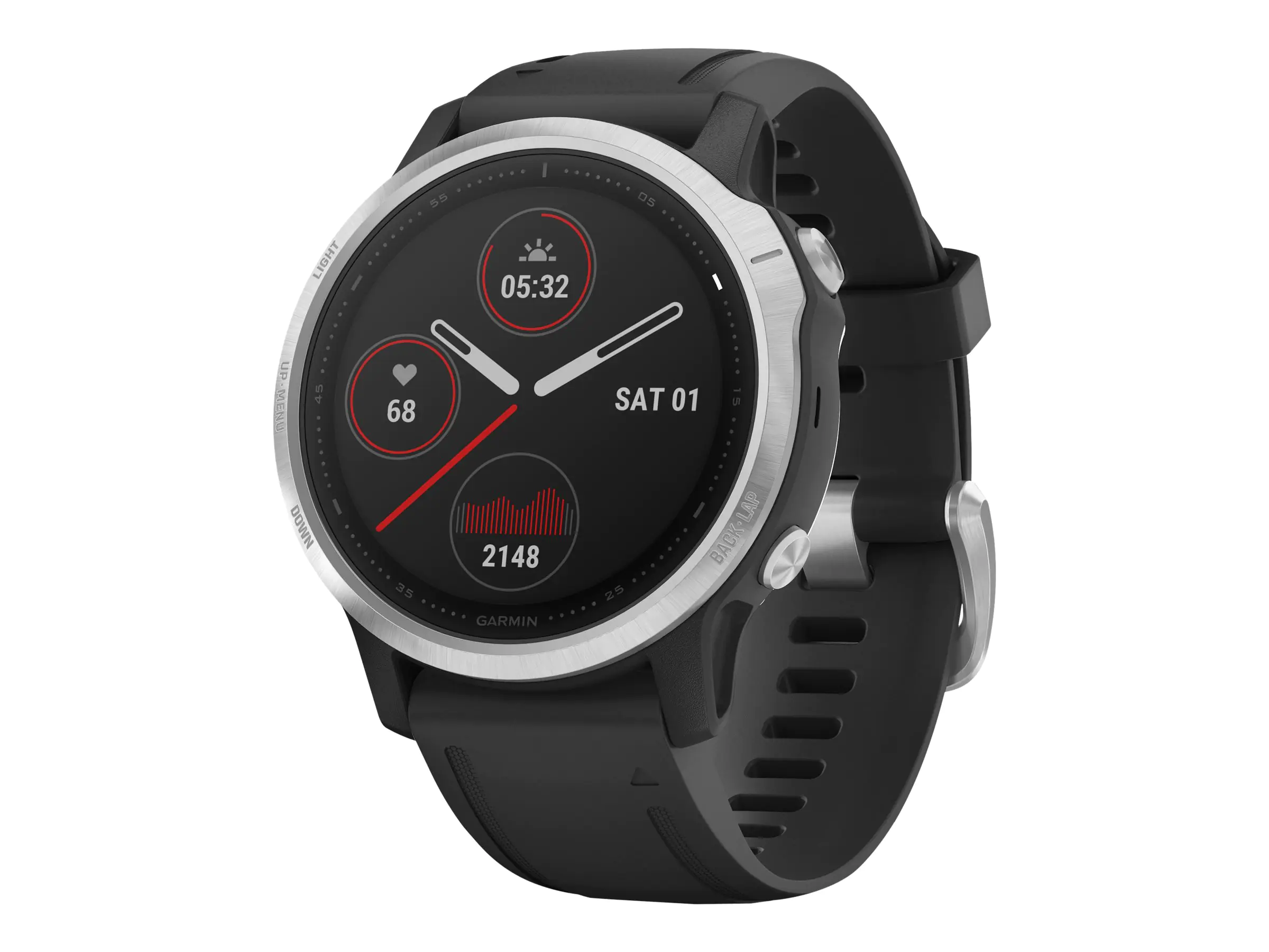Garmin fenix 6S - Silber - Sportuhr mit Band - Silikon - schwarz - Anzeige 3 cm (1.2") 010-02159-01