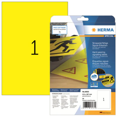 HERMA Folienetikett 8033 210x297mm gelb 25 St./Pack. HERMA Folienetikett 8033 210x297mm gelb 25 St./Pack.