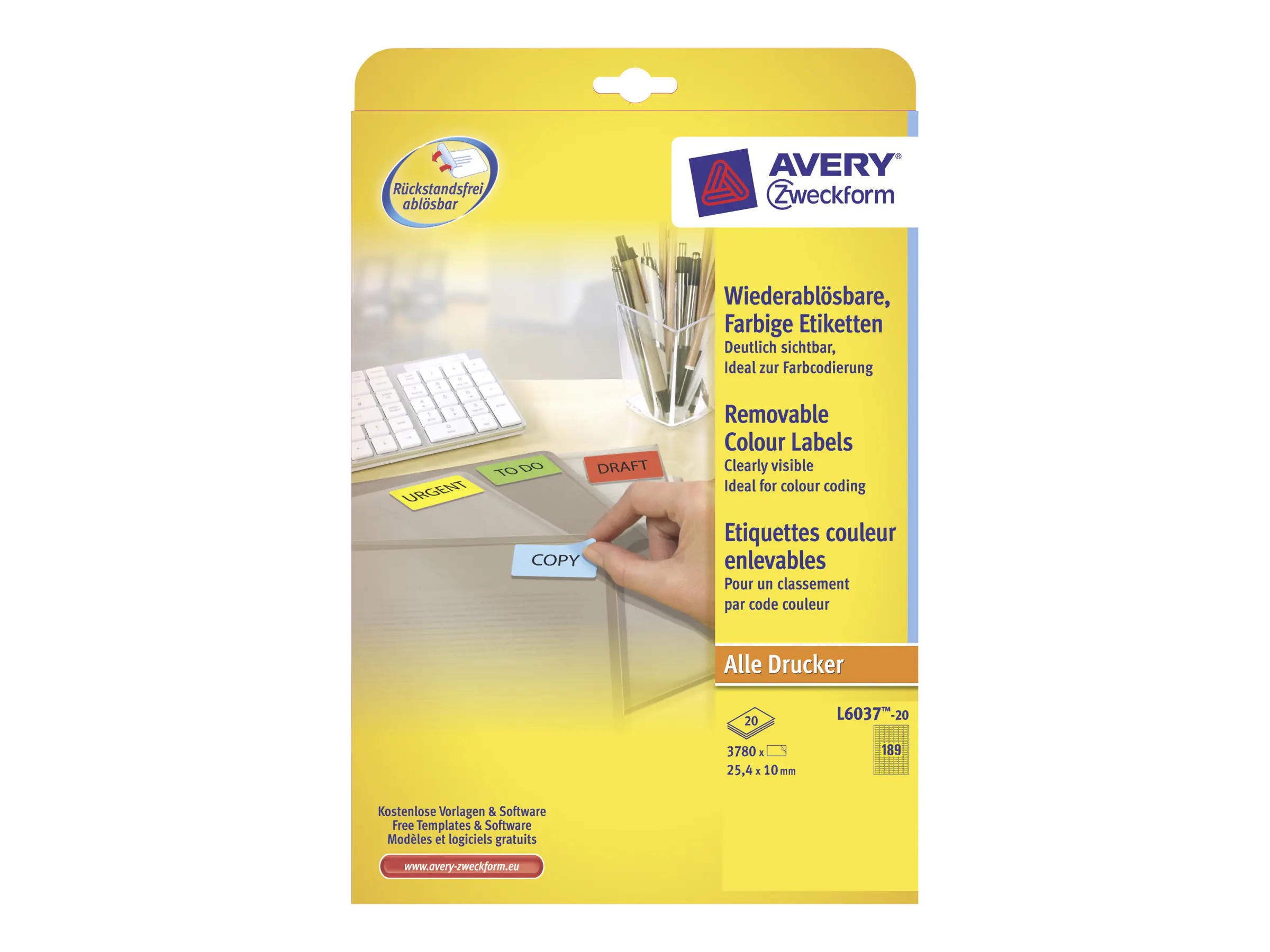 Avery Zweckform Etikett L6037-20 25,4x10mm rot 3.780 St./Pack.