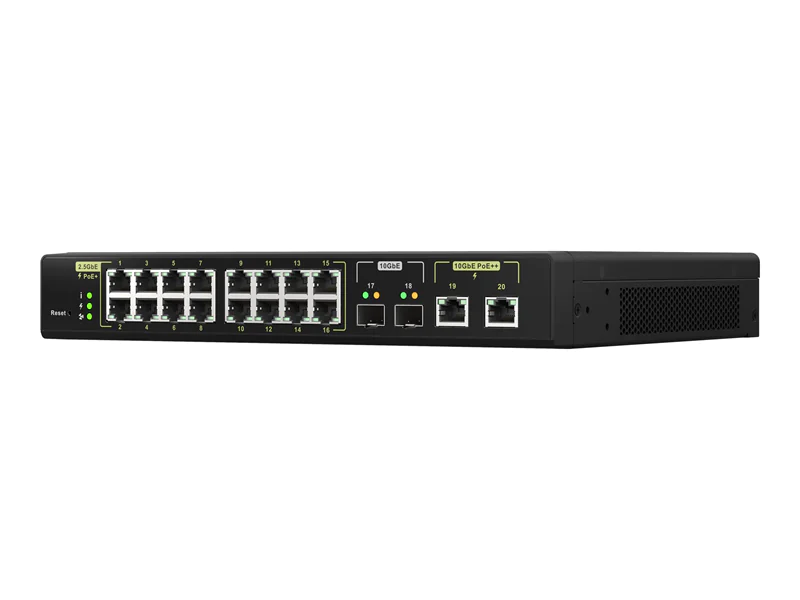 QNAP QSW-M2116P-2T2S - Switch - managed - 16 x 100/1000/2.5G (PoE+) + 2 x 10 Gigabit SFP+ + 2 x 100/1000/2.5/5/10G (PoE++) - Desktop, an Rack montierbar - PoE++ (280 W)