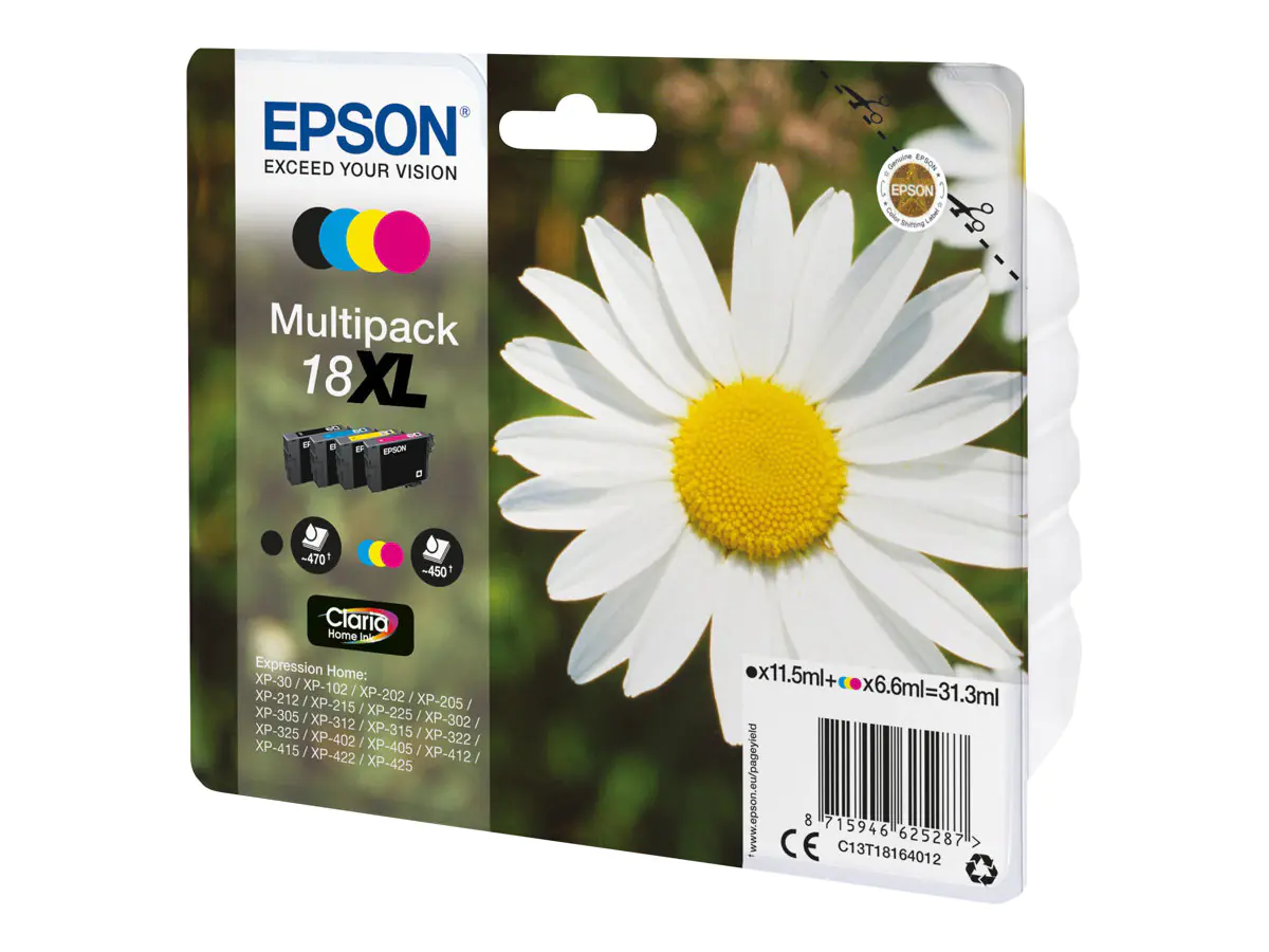 Epson 18XL - 4er-Pack - XL - Schwarz, Gelb, Cyan, Magenta - Original - Blisterverpackung - Tintenpatrone - für Expression Home XP-212, 215, 225, 312, 315, 322, 325, 412, 415, 422, 425