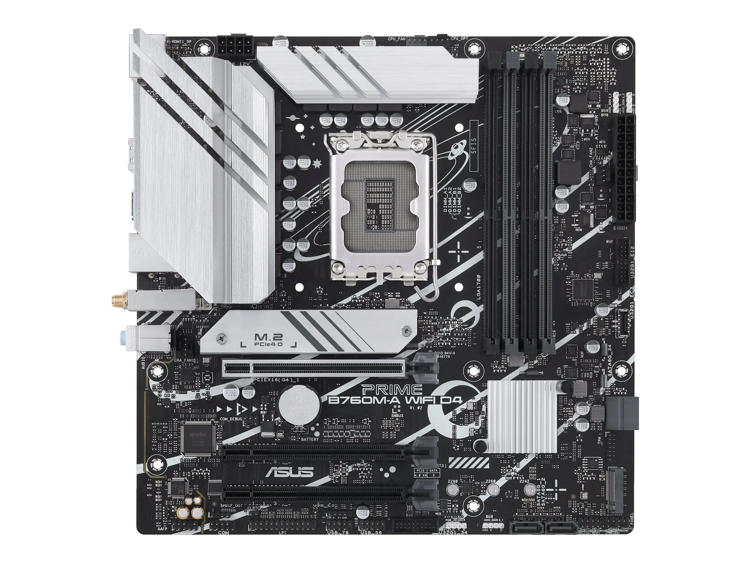 ASUS PRIME B760M-A WIFI D4 - Motherboard - micro ATX - LGA1700-Sockel - B760 Chipsatz - USB 3.2 Gen 2, USB 3.2 Gen 1, USB-C 3.2 Gen 1 - 2.5 Gigabit LAN, Wi-Fi 6, Bluetooth - Onboard-Grafik (CPU erforderlich) - HD Audio (8-Kanal)