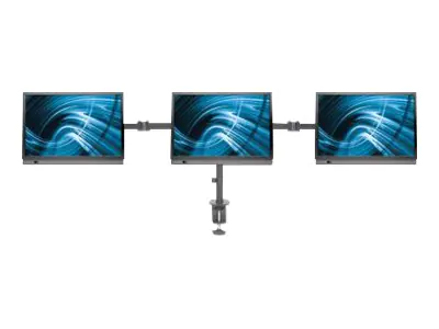 Manhattan TV & Monitor Mount, Desk, Double-Link Arms, 3 screens, Screen Sizes: 10-27", Black, Clamp Assembly, Triple Screen, VESA 75x75 to 100x100mm, Max 7kg (each), Lifetime Warranty - Befestigungskit (C-Klammer, Schrauben, doppelstrebiger Schwenkarm, Rä
