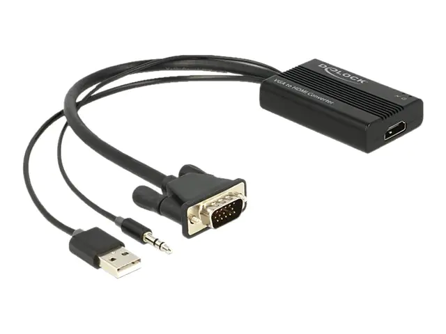 Delock VGA to HDMI Adapter with Audio - Video- / Audio-Adapter - 15 pin D-Sub (DB-15), Mini-Stecker, USB (nur Strom) männlich zu HDMI weiblich - 25 cm - Schwarz Delock VGA to HDMI Adapter with Audio - Video- / Audio-Adapter - 15 pin D-Sub (DB-15), Mini-Stecker, USB (nur Strom) männlich zu HDMI weiblich - 25 cm - Schwarz