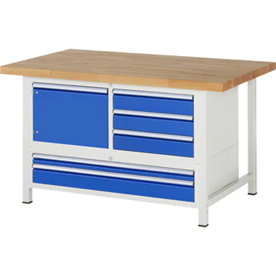 RAU Werkbank 8000 1.500 x 840-1.040 x 900 mm (B x H x T) enzianblau lichtgrau