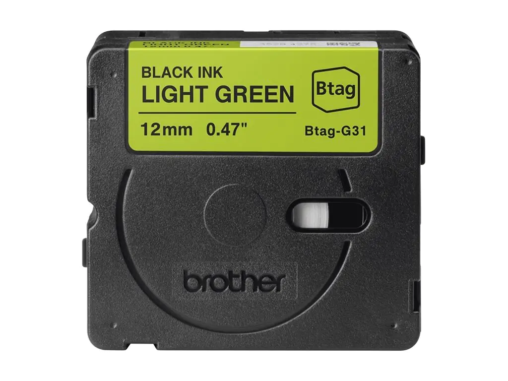 Brother Etikettenband BTAGG31 Schwarz auf hellgrün Rolle (1,2 cm x 4 m)