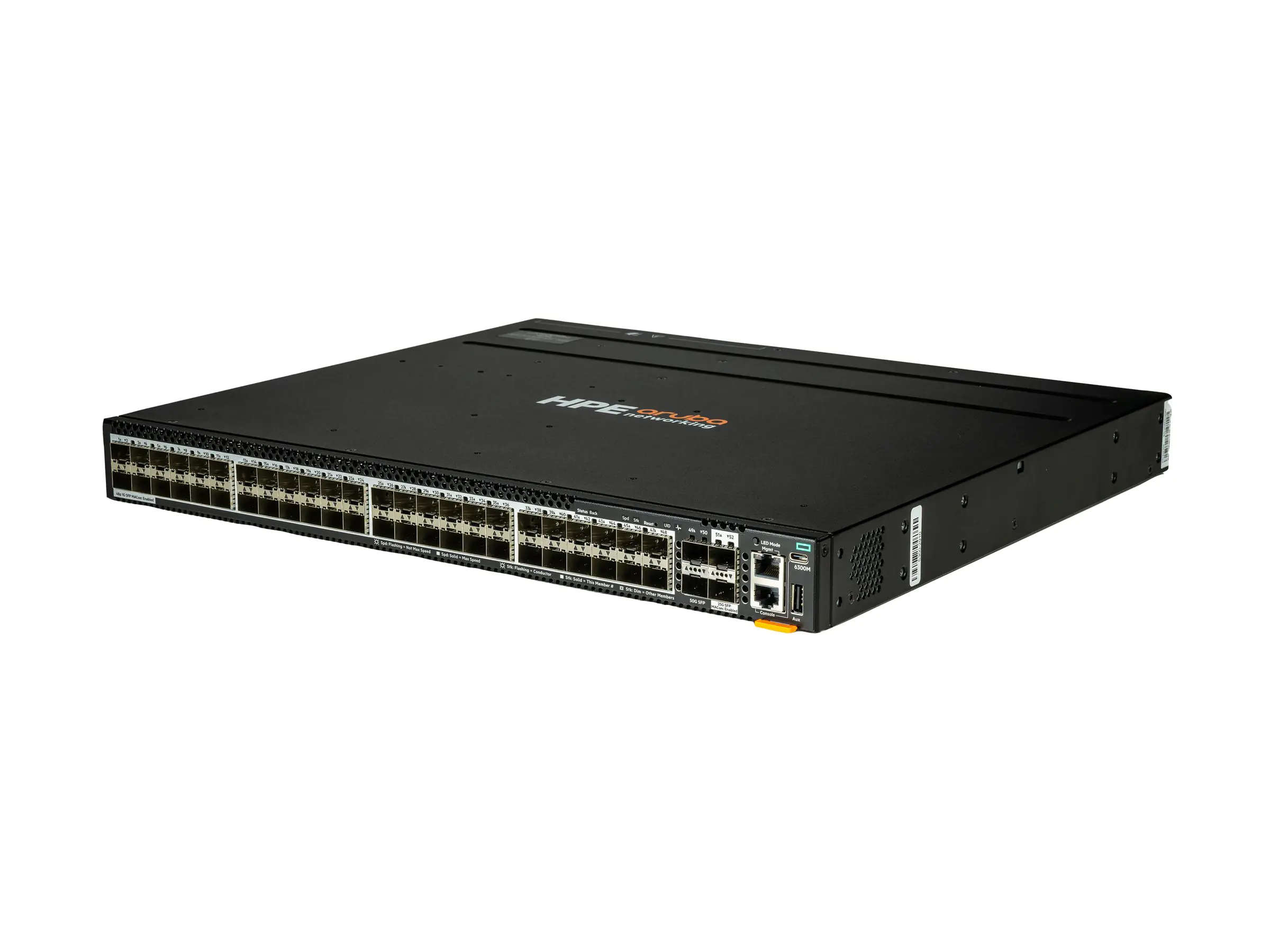 HPE Aruba Networking CX 6300M 48p SFP 1G 2p SFP56 50G 2p SFP28 25G MACsec Switch - Switch - L3 - managed - 48 x Gigabit SFP + 2 x 10 Gigabit / 25 Gigabit SFP + 2 x 10 Gigabit / 25 Gigabit / 50 Gigabit SFP (Uplink / Stacking) S4P43A