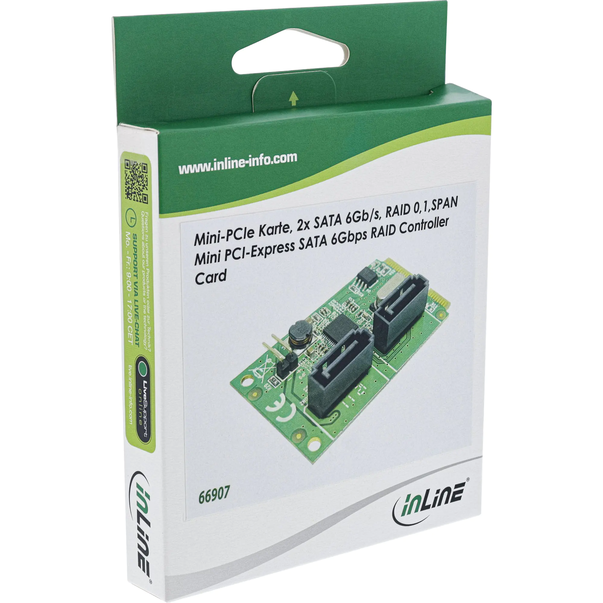 InLine - Speichercontroller (RAID) - 2 Sender/Kanal - SATA 6Gb/s - RAID RAID 0, 1 - PCIe 2.0
