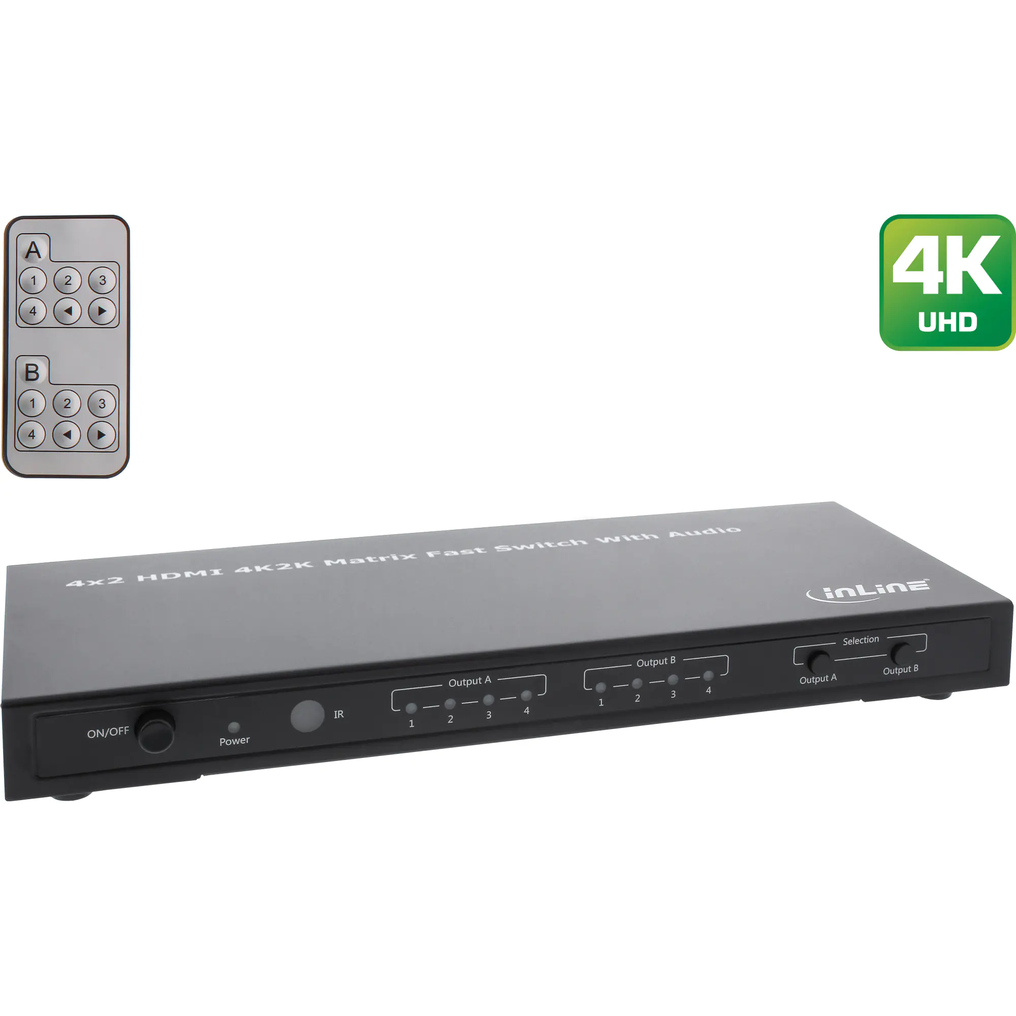 InLine HDMI Matrix Switch, 4K2K, 4 Input ports to 2 Output ports - Video/Audio-Schalter - Desktop