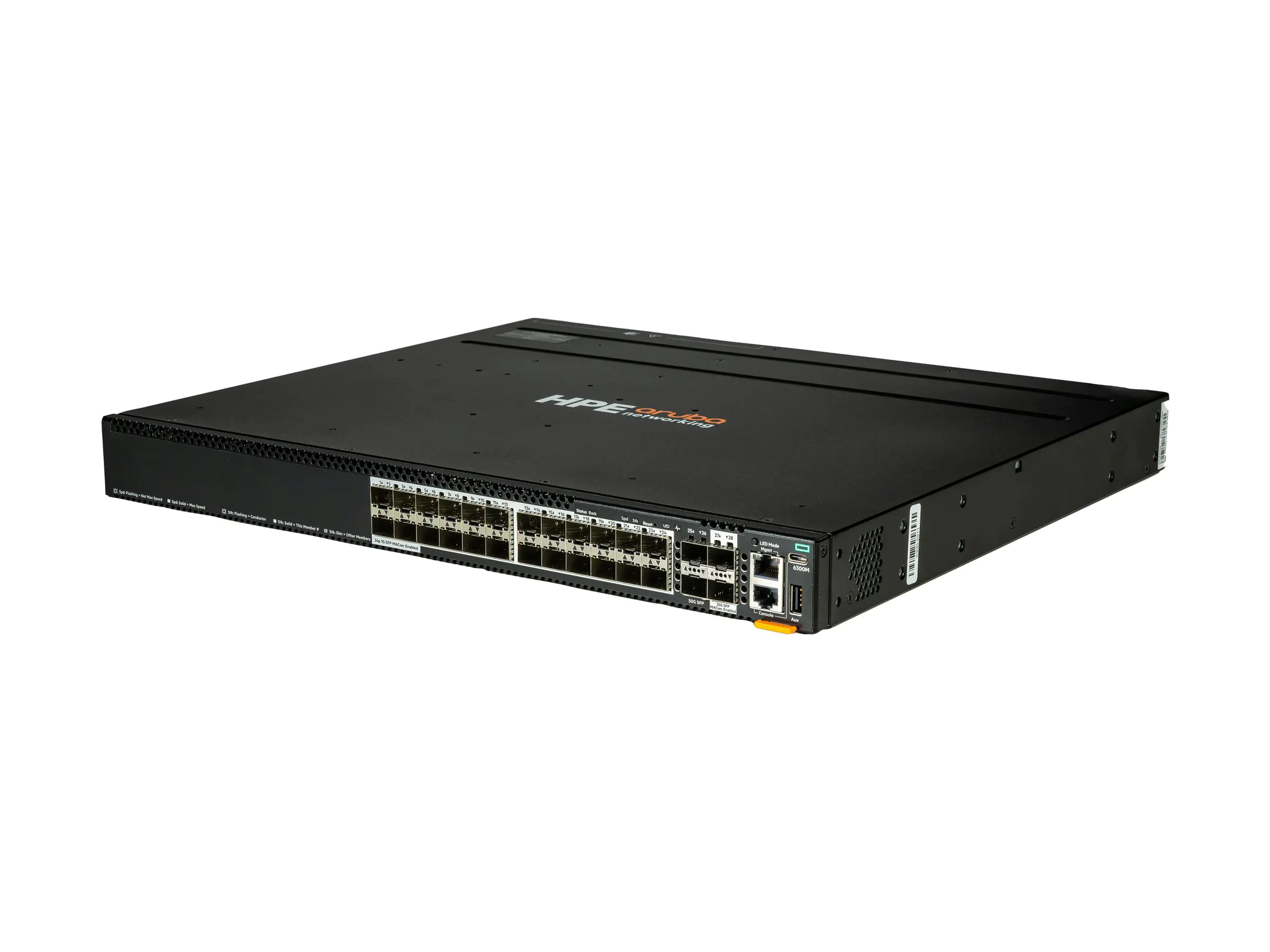 HPE Aruba Networking CX 6300M 24p SFP 1G 2p SFP56 50G 2p SFP28 25G MACsec Switch - Switch - L3 - managed - 24 x Gigabit SFP + 2 x 10 Gigabit / 25 Gigabit SFP + 2 x 10 Gigabit / 25 Gigabit / 50 Gigabit SFP (Uplink / Stacking) S4P44A