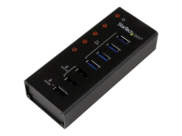 StarTech 4 Port USB 3.0 Hub plus 3 Ladeanschlüsse (2x 1A & 1x 2A) - Metallgehäuse zur Wandmontage - Hub - 4 x SuperSpeed USB 3.0 - Desktop - für P/N: PEXUSB3S3GE, SVA12M5NA, USB312SAT3CB, USB315CB2M, USBLT1MWS, USBLTM1MBK, USBLTM1MWH