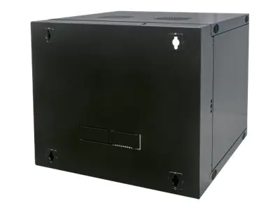Intellinet Network Cabinet, Wall Mount (Double Section Hinged Swing Out), 9U, Usable Depth 385mm/Width 465mm, Black, Flatpack, Max 30kg, Swings out for access to back of cabinet when installed on wall, 19", Parts for wall install (eg screws/rawl