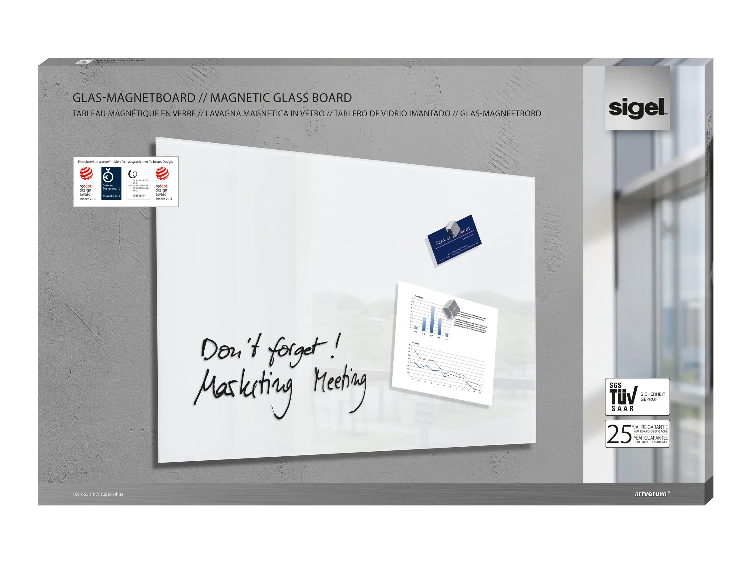 SIGEL Magnetboard Artverum GL141 100x65cm Glas weiß