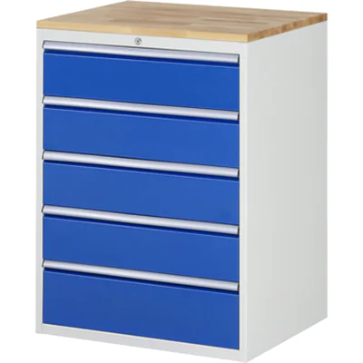 RAU Schubladenschrank 7000 770 x 1.035 x 650 mm (B x H x T) 5 Schubladen Farbe der Front: enzianblau Farbe des Korpus: lichtgrau