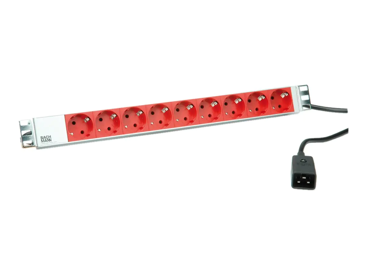 Bachmann - Steckdosenleiste (Rack - einbaufähig) - Schutzkontakt - Eingabe, Eingang IEC 60320 C20 - Ausgangsanschlüsse: 9 (power CEE 7/3) - 1U - 48.3 cm (19") - Rot, Aluminium