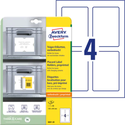 Avery Zweckform Träger-Etikett 120 x 80 mm (B x H) Polypropylen weiß/hellgrau 80 Etik./Pack.