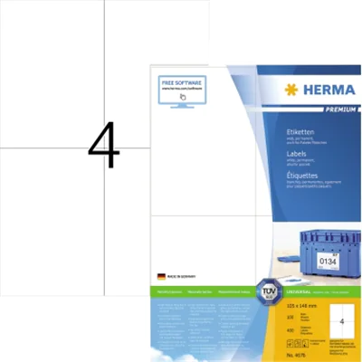 HERMA Etikett PREMIUM 4676 105x148mm weiß 400 St./Pack. HERMA Etikett PREMIUM 4676 105x148mm weiß 400 St./Pack.