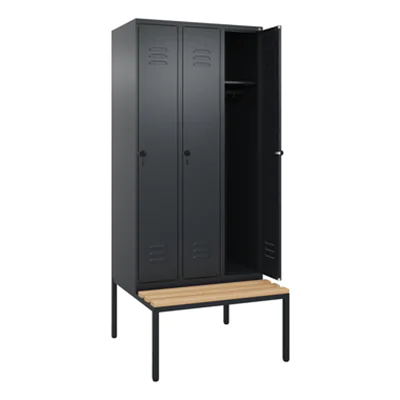 C+P Kleiderspind Classic PLUS 900 x 2.120 x 815 mm (B x H x T) 3 Abteile Stahl/Holz schwarzgrau