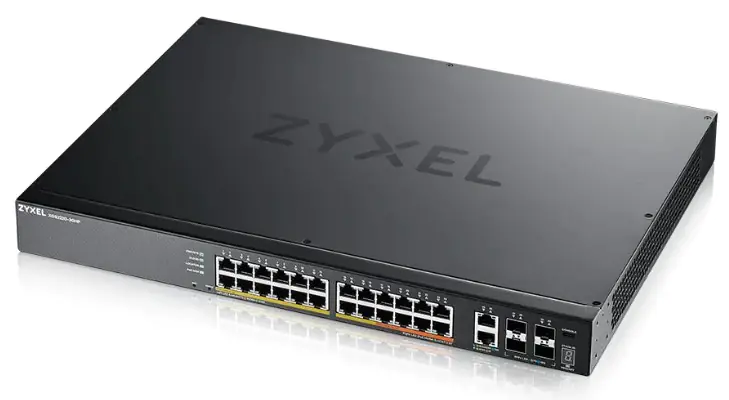 Zyxel XGS2220 Series XGS2220-30HP - Switch - 24-Port GbE L3 Access, NebulaFLEX Cloud, mit 6 10G Uplink - managed - 16 x 10/100/1000 (PoE+) + 8 x 10/100/1000 (PoE++) + 2 x 1/2.5/5/10 (PoE++) + 4 x 10 Gigabit SFP+ - Desktop, an Rack montierbar - PoE++ (400