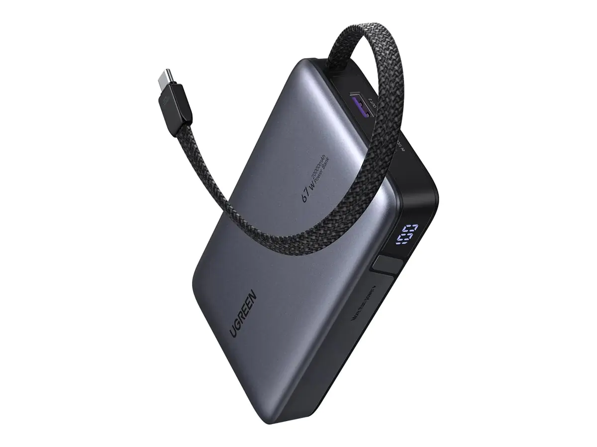 Ugreen Nexode - Powerbank - mit integriertem USB-C-Kabel - 20000 mAh - 67 Watt - PD 3.0 - 3 Ausgabeanschlussstellen (USB, 2 x USB-C) 55996B