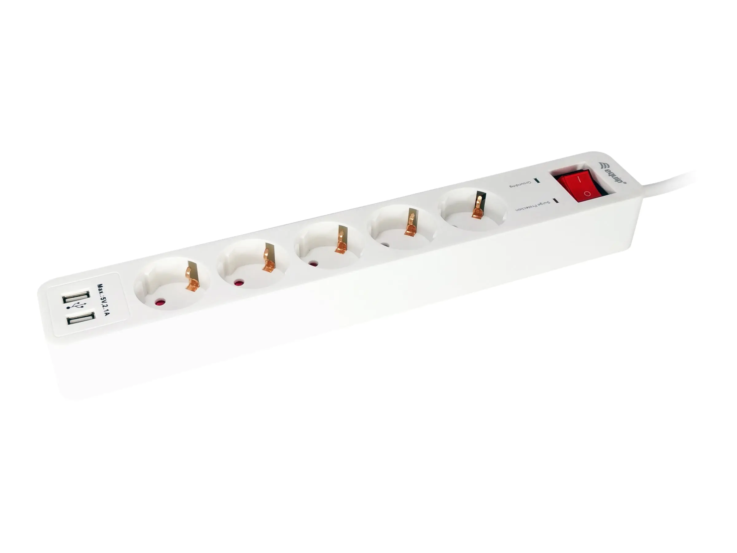 Equip Life - Version 1 - Steckdosenleiste - Wechselstrom 250 V - 3500 Watt - Eingabe, Eingang Typ F - Ausgangsanschlüsse: 5 (2 x USB, 5 x Strom Typ F) 245554