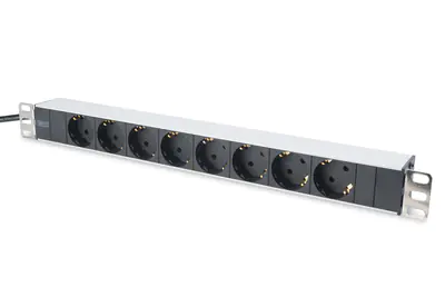 DIGITUS Steckdosenleiste mit Aluminiumprofil, 8-fach Schutzkontaktsteckdose, 2 m Zuleitung Schutzkontaktstecker DN-95401