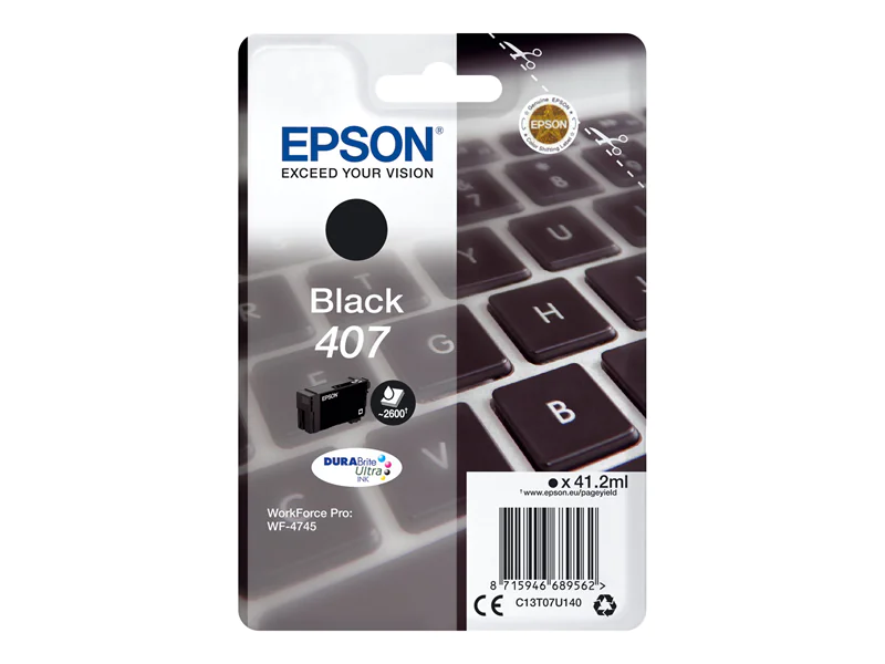 Epson 407 - 41.2 ml - L-Größe - Schwarz - Original - Tintenpatrone - für WorkForce Pro WF-4745, WF-4745DTWF
