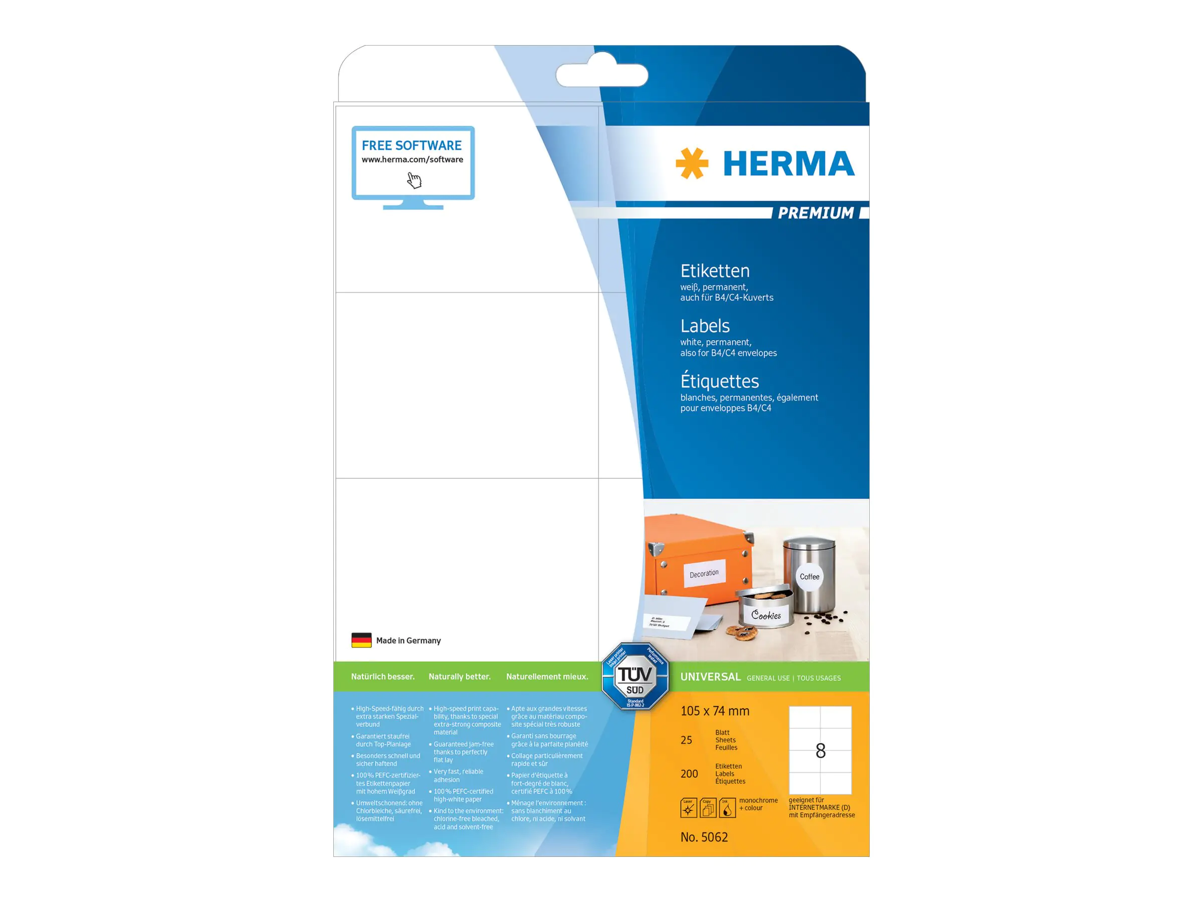 HERMA Etikett Premium 5062 105x74mm matt weiß 200 St./Pack.