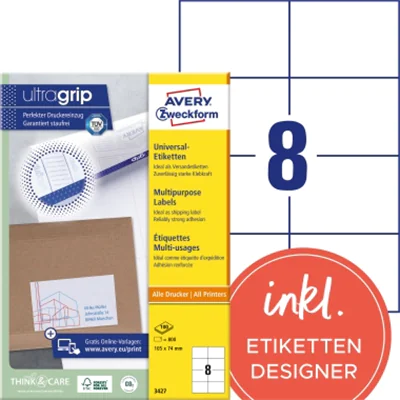 Avery Zweckform Universaletikett 3427 105x74mm weiß 800 St./Pack. Avery Zweckform Universaletikett 3427 105x74mm weiß 800 St./Pack.