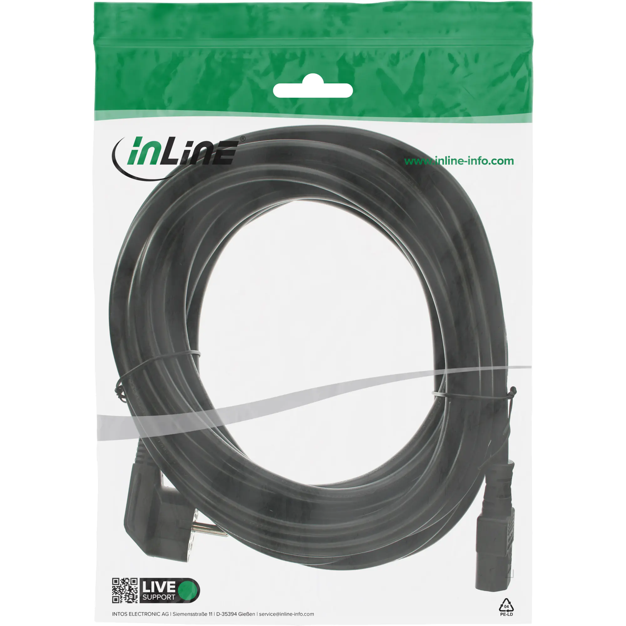 InLine Netzkabel - Schutzkontakt gewinkelt auf Kaltgerätestecker C13 - 10m 16655M