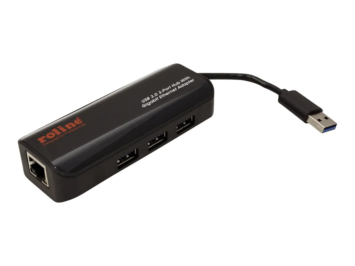 Roline USB 3.0 to Gigabit Ethernet Converter + Hub 3x