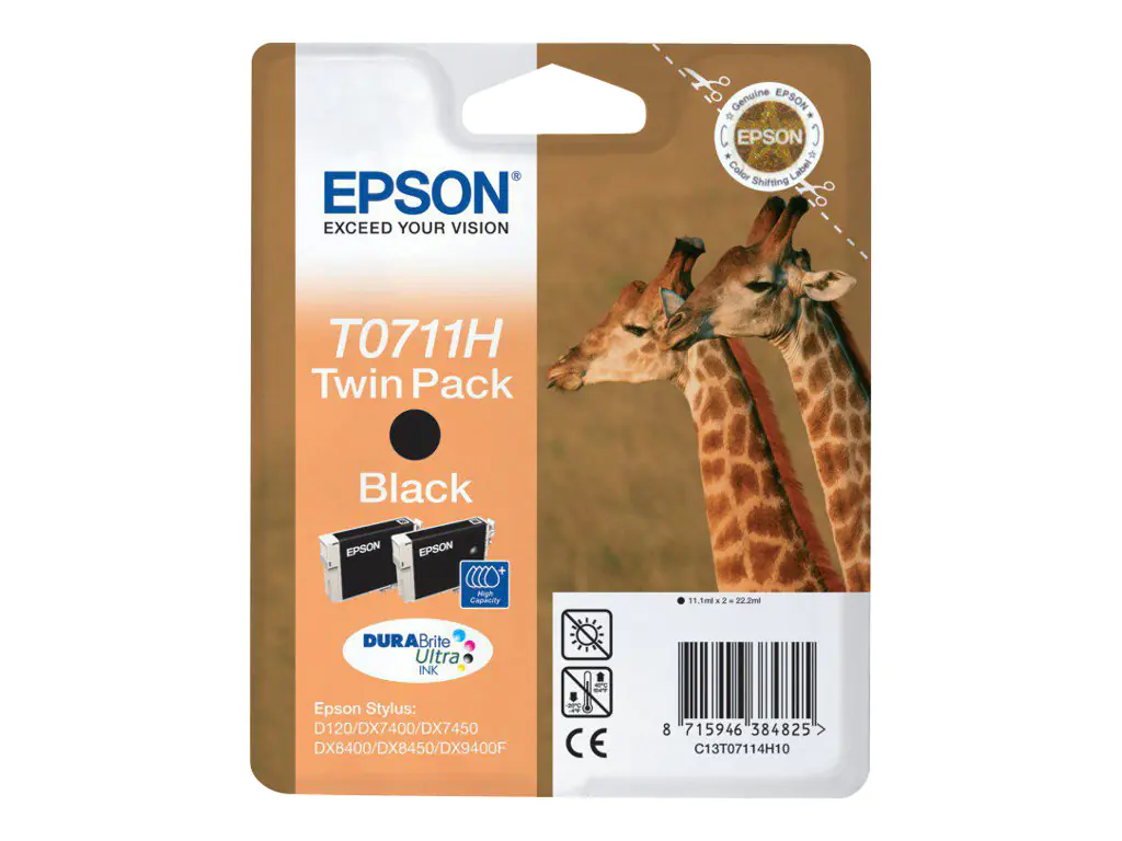 Epson T0711 Twin Pack - 2er-Pack - 22.2 ml - mit hoher Kapazität - Schwarz - original - Blisterverpackung - Tintenpatrone - für Stylus SX210, SX410, SX510, SX515, SX610; Stylus Office B1100, B40, BX310, BX600, BX610 Epson T0711 Twin Pack - 2er-Pack - 22.2 ml - mit hoher Kapazität - Schwarz - original - Blisterverpackung - Tintenpatrone - für Stylus SX210, SX410, SX510, SX515, SX610; Stylus Office B1100, B40, BX310, BX600, BX610