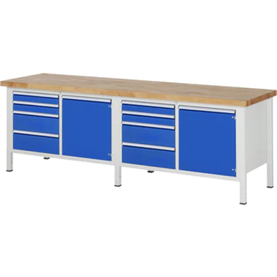 RAU Werkbank 8000 2.500 x 840-1.040 x 700 mm (B x H x T) enzianblau lichtgrau