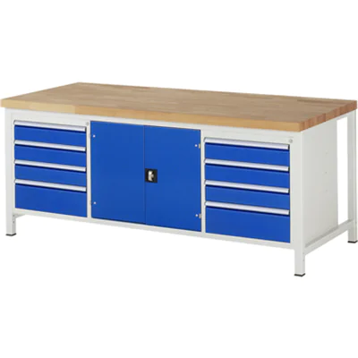 RAU Werkbank 8000 2.000 x 840-1.040 x 900 mm (B x H x T) enzianblau lichtgrau
