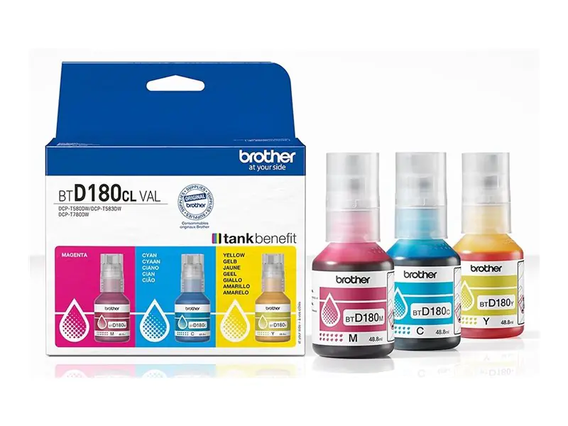 Brother BTD180CL Multipack - 3er-Pack - Gelb, Cyan, Magenta - original - Hängebox - Nachfülltinte - für Brother DCP-T580DW, DCP-T780DW