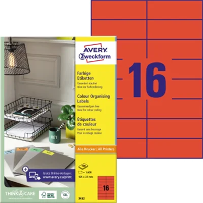 Avery Zweckform Universaletikett 3452 105x37mm rot 1600 St./Pack. Avery Zweckform Universaletikett 3452 105x37mm rot 1600 St./Pack.