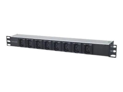 Intellinet 19" 8-fach Steckdosenleiste mit C13-Kaltgerätesteckdosen und Kabelklemmen, PDU mit abnehmbarem Stromkabel (2 m) und rückseitigem C20-Stromeingang, 1 HE - Stromverteilungseinheit (Rack - einbaufähig) - WS 110-250 V - Eingabe, Eingang IEC 60320 C