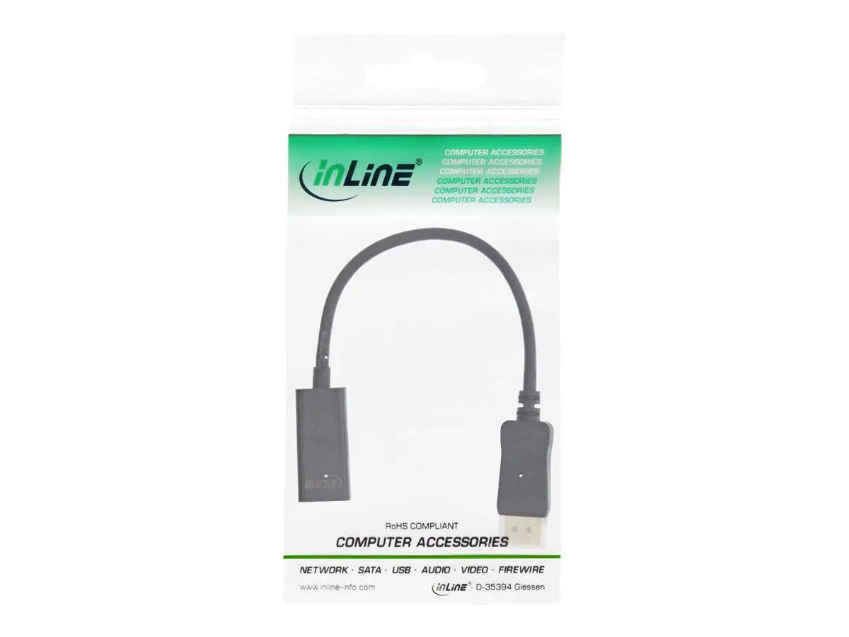 InLine - Videoadapter - DisplayPort männlich zu HDMI weiblich - 15 cm - Schwarz - 4K Unterstützung InLine - Videoadapter - DisplayPort männlich zu HDMI weiblich - 15 cm - Schwarz - 4K Unterstützung