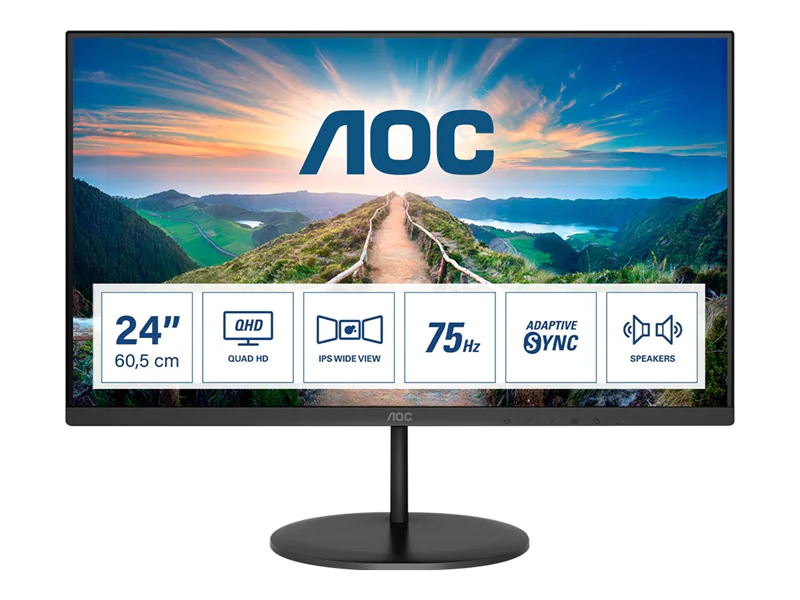 AOC Q24V4EA - LED-Monitor - 60.5 cm (24") (23.8" sichtbar) - 2560 x 1440 QHD @ 75 Hz - IPS - 250 cd/m² - 1000:1 - 4 ms - HDMI, DisplayPort - Lautsprecher - Schwarz