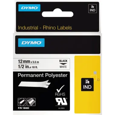 DYMO Rhino - Polyester - Schwarz auf Weiß - Rolle (1,2 cm x 5,5 m) 1 Kassette(n) Permanentband - für Rhino 4200, 6000, 6000 Hard Case Kit DYMO Rhino - Polyester - Schwarz auf Weiß - Rolle (1,2 cm x 5,5 m) 1 Kassette(n) Permanentband - für Rhino 4200, 6000, 6000 Hard Case Kit