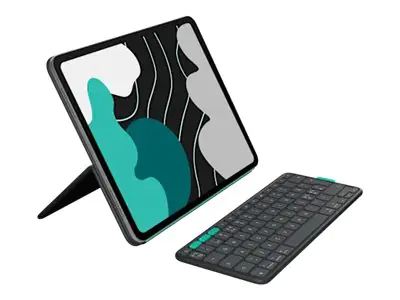 Logitech Flip Folio - Tastatur - full size - kabellos - Bluetooth LE - QWERTY - Nordisch (Dänisch/Finnisch/Norwegisch/Schwedisch) - Graphite - für Apple 13-inch iPad Air (M2, M3); 13-inch iPad Pro (M4)