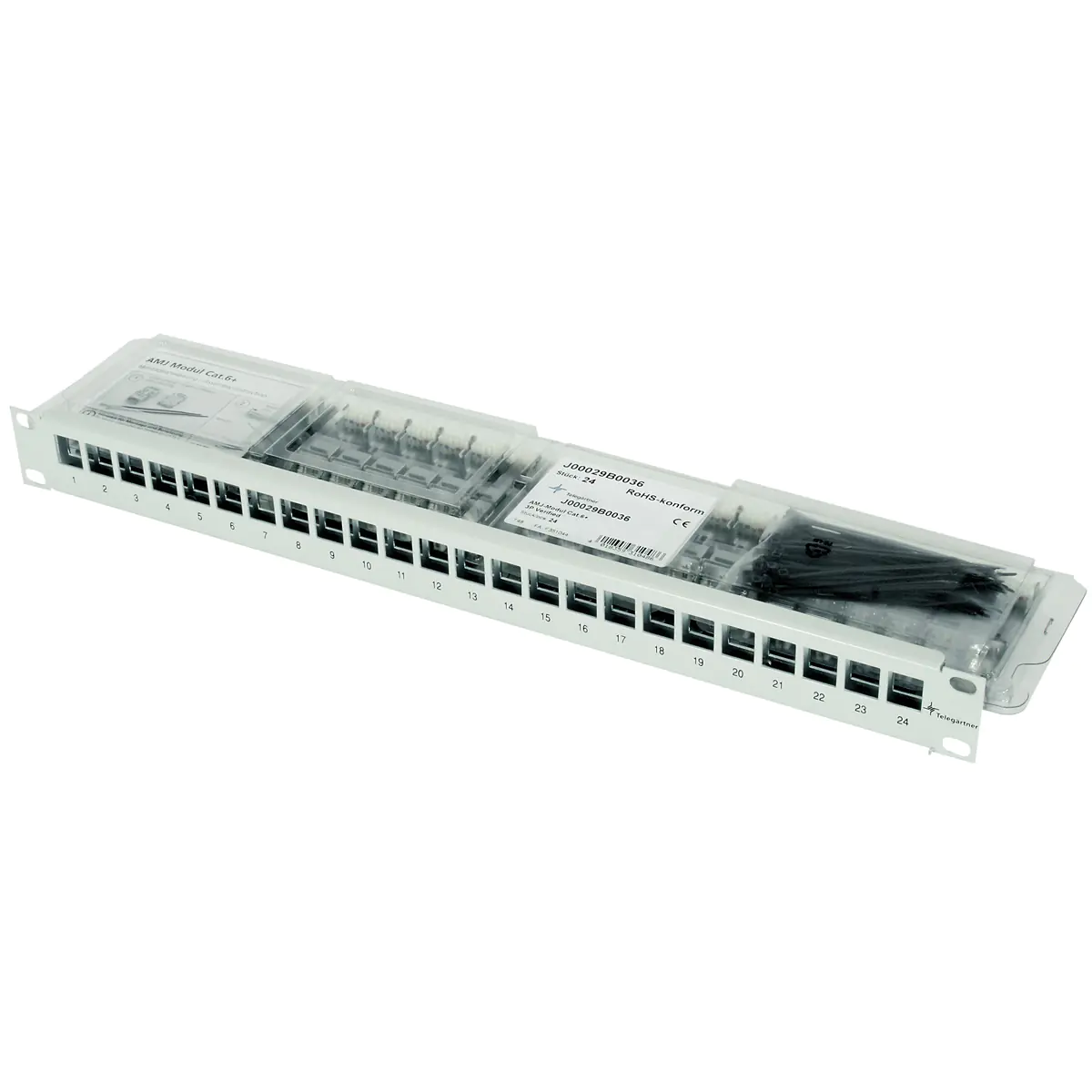 Telegärtner - Patch Panel - CAT 6a - RJ-45 - Schwarz - 1U - 48.3 cm (19")