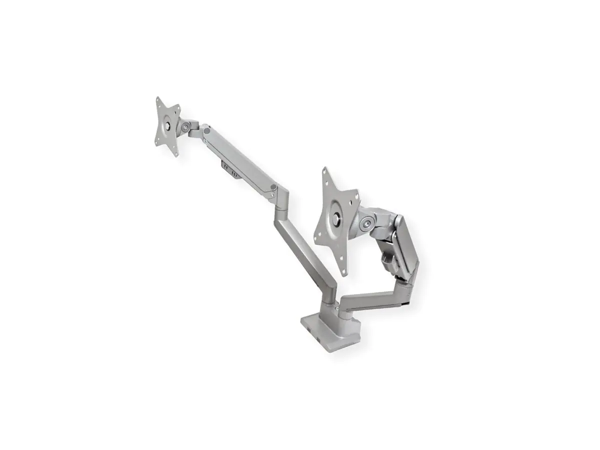ROLINE - Befestigungskit (Spannbefestigung für Tisch, 2 einstellbare Arme) - Stromlinienförmig - für 2 LCD-Displays - pneumatisch - Aluminiumlegierung - Silber