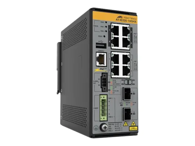 Allied Telesis AT IE220-10GHX - Switch - L2+ - managed - 8 x 10/100/1000Base-T + 2 x 1 Gigabit/10 Gigabit SFP+ (Uplink) AT-IE220-10GHX-980