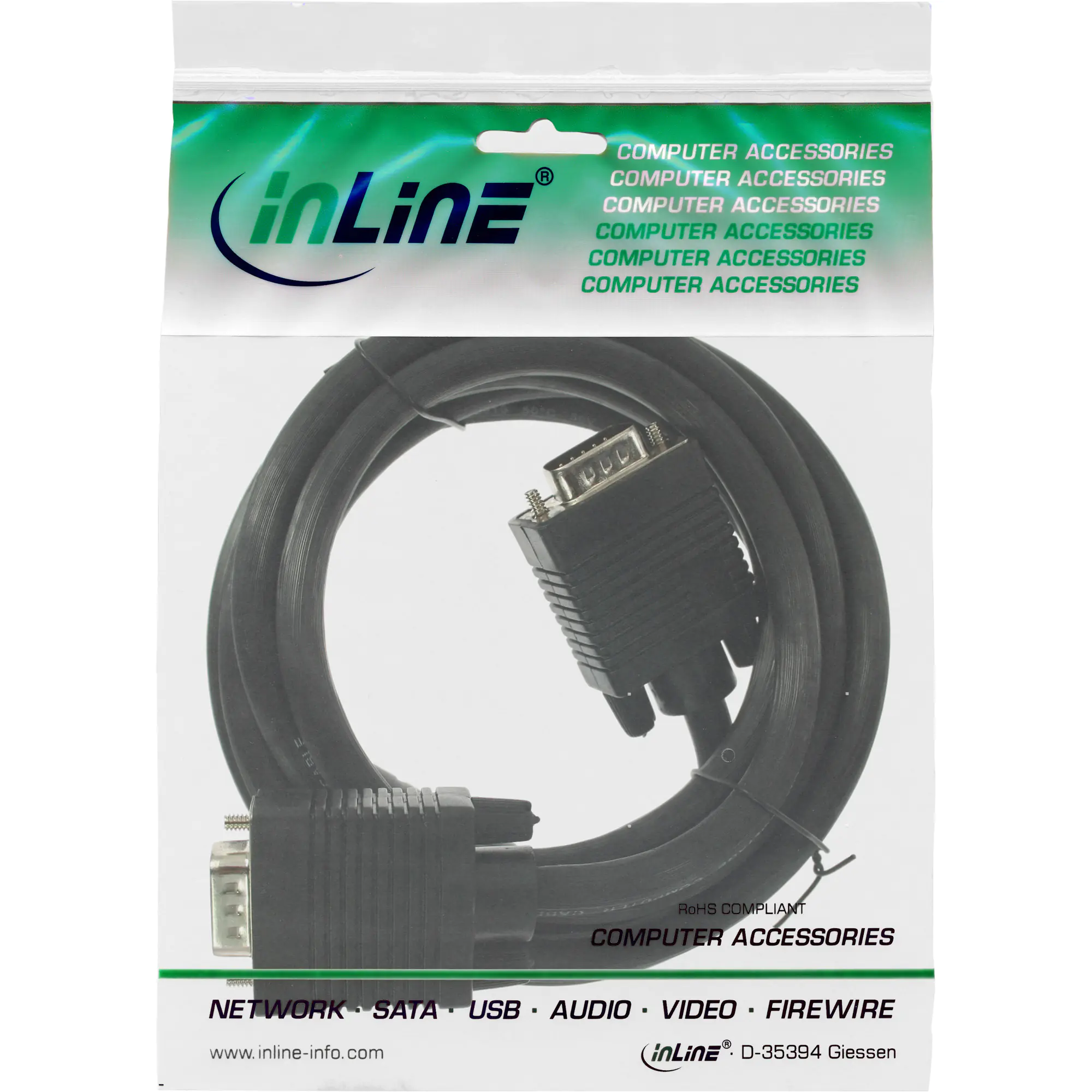 InLine - VGA-Kabel - HD-15 ohne Pol 9 (M) zu HD-15 ohne Pol 9 (M) - 1.5 cm - geformt - Schwarz